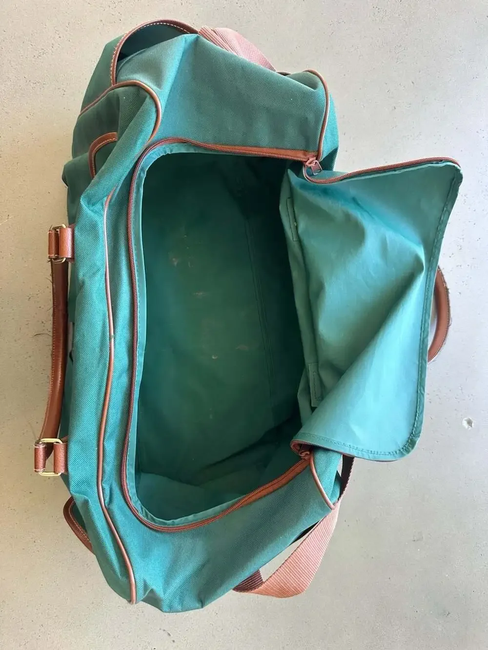 Polo Ralph Lauren Vintage Green Canvas and Leather Trim Travel Duffle Bag